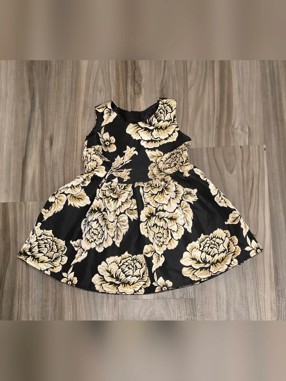 The Children’s Place Girls Gold Black Jacquard Floral Dress Sz 3T Holiday Formal